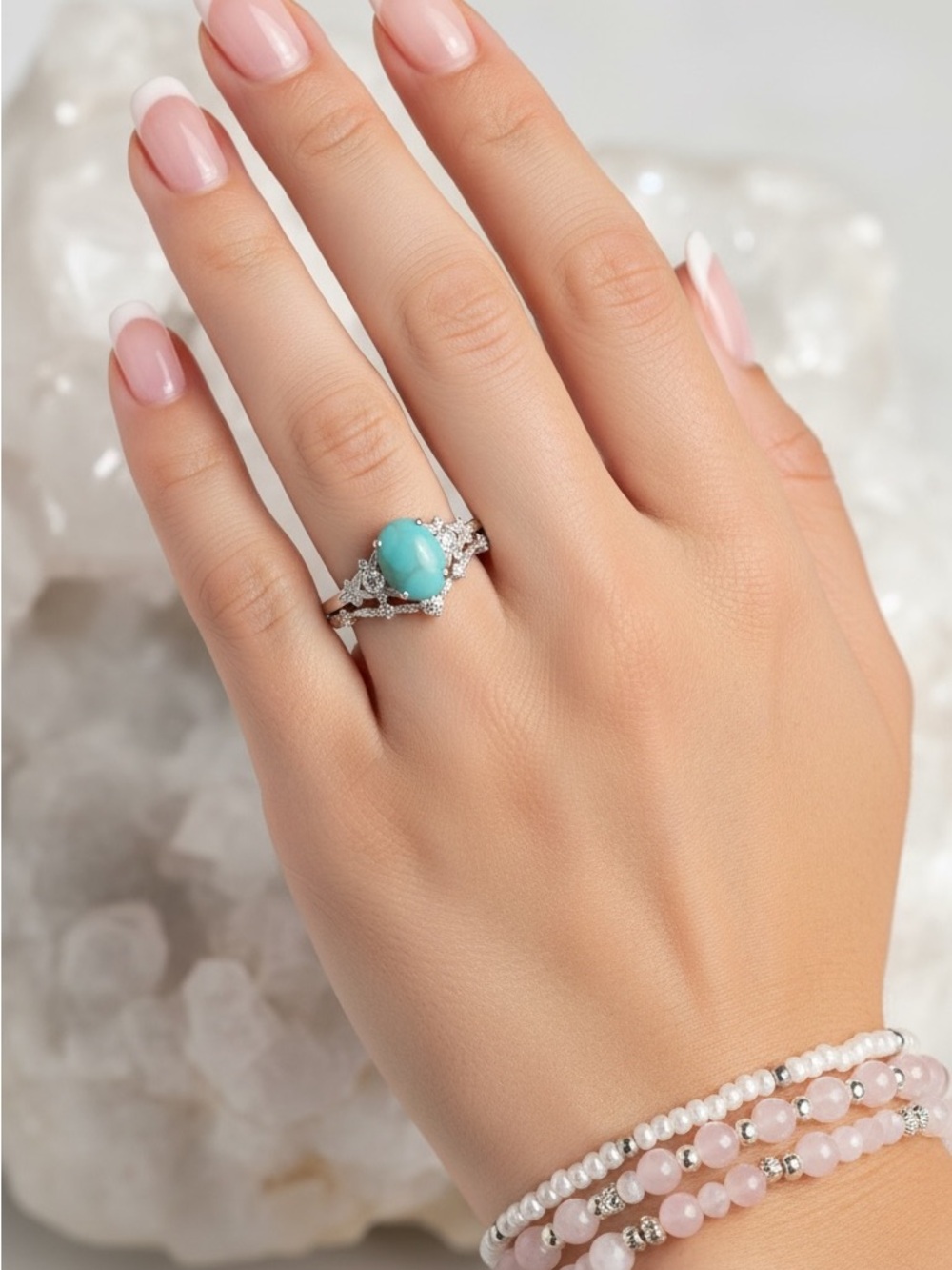 Silver Plated Turquoise Oval Nature Inspired Ring - Women Jewelry. New.